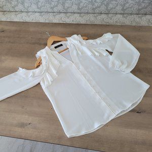 Ivanka Trump Elegant Women Blouse Shirt Ruffles Cold Shoulder Tops